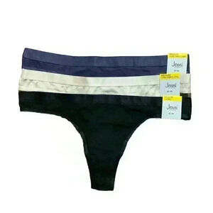 3-Pack JENNI Women's Thong Panties Animal Print and Solid Black‎ Purple Size M